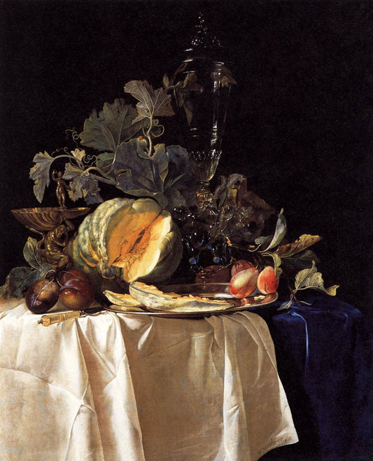 Still-Life with Fruit and Crystal Vase, vintage artwork by Willem van Aelst, 12x8" (A4) Poster