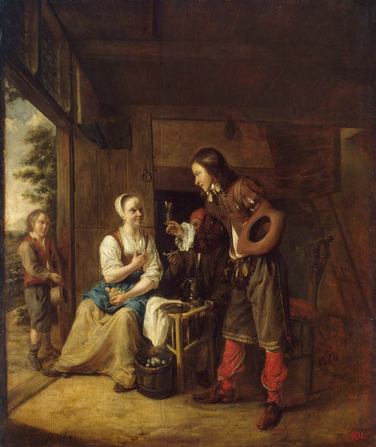 Man Offering a Glass of Wine to a Woman, vintage artwork by Pieter de Hooch, 12x8" (A4) Poster