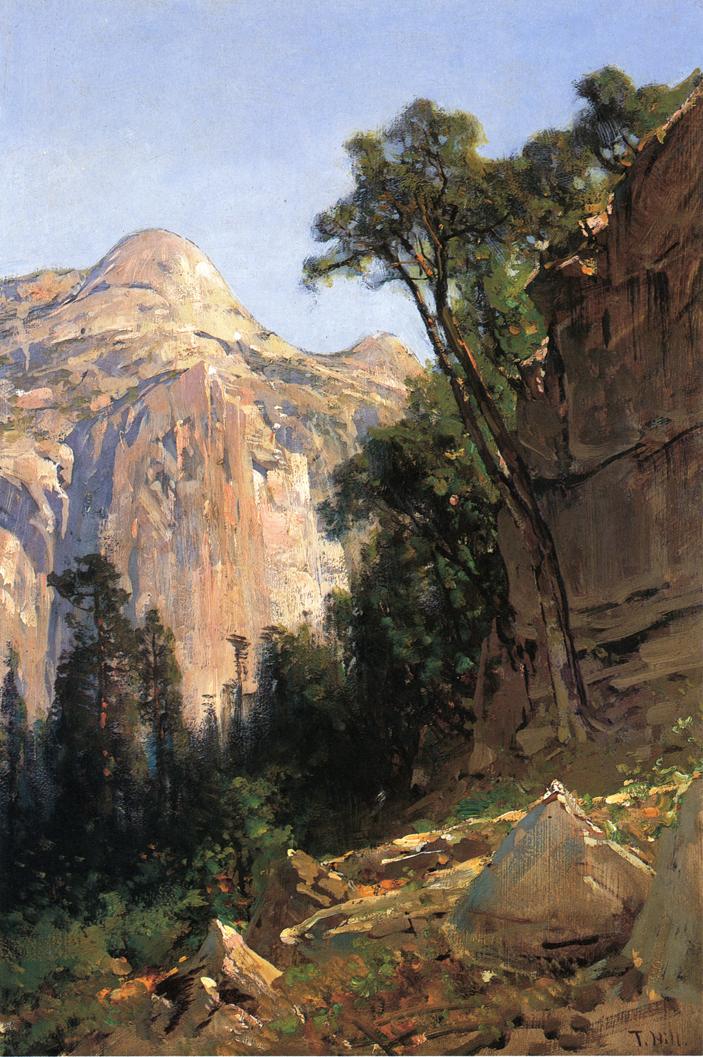 North Dome, Yosemite Valley, vintage artwork by Thomas Hill, 12x8" (A4) Poster