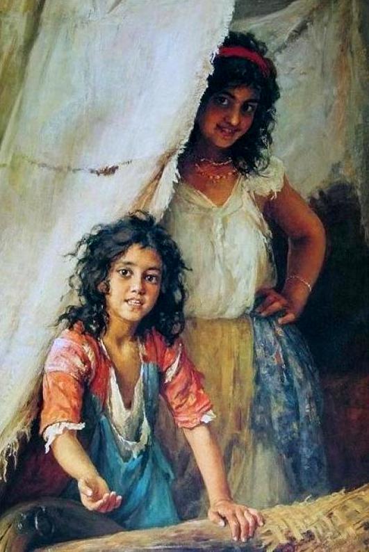 Gypsy Girls, vintage artwork by Khariton Platonov, 12x8" (A4) Poster