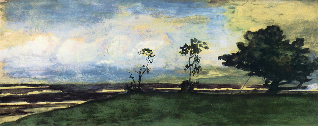 At Papara, Beb. 25th, 1891. Early Moonlight and Afterglow. From the Verandah of Tati's House, vintage artwork by John La Farge, 12x8" (A4) Poster