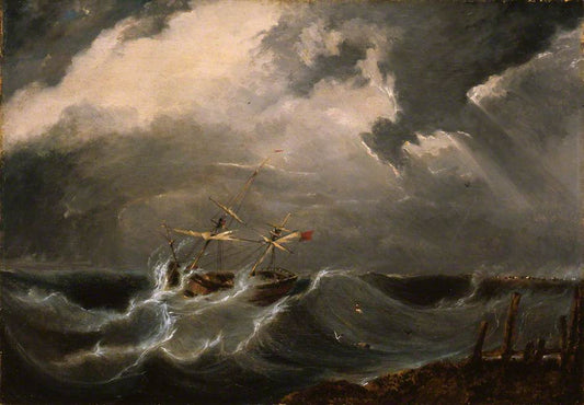 Saving the Crew of the Brig 'Leipzig', Wrecked off Yarmouth Bar, 7 December 1815, vintage artwork by François Louis Thomas Francia, 12x8" (A4) Poster