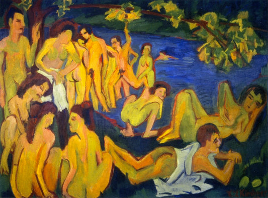 Bathers at Moritzburg, vintage artwork by Ernst Ludwig Kirchner, 12x8" (A4) Poster