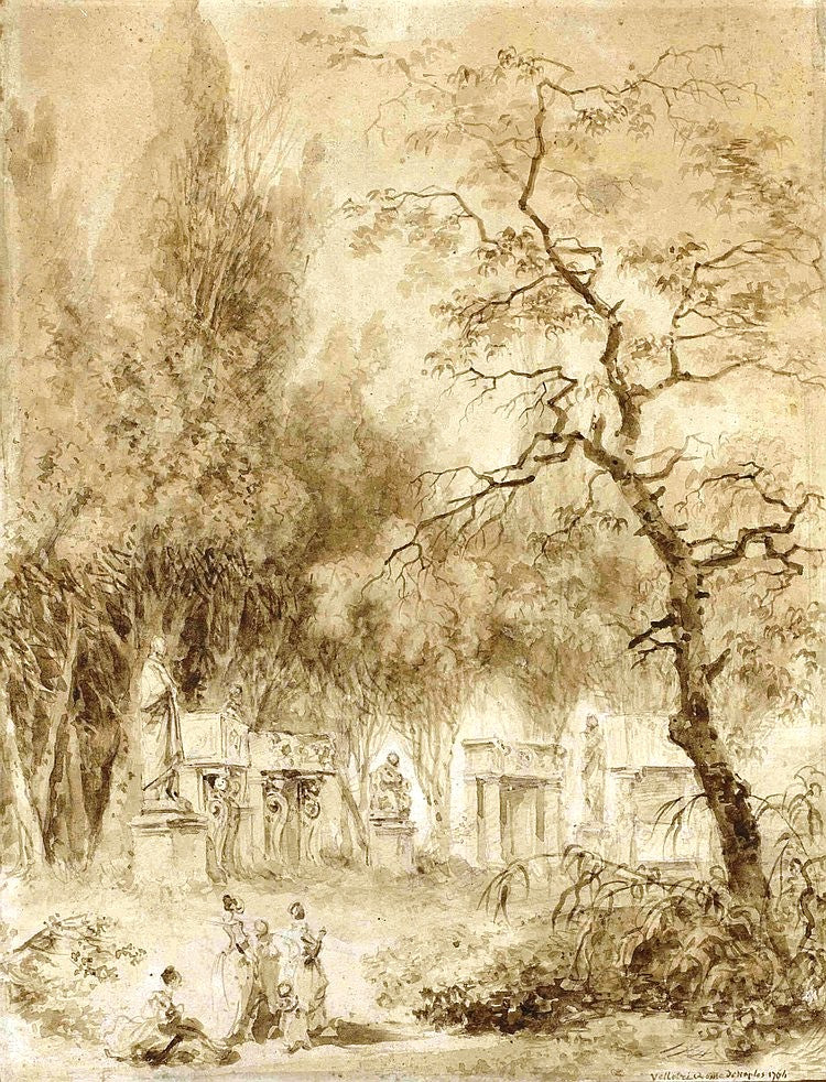 Characters in a Landscape in Velletri, vintage artwork by Jean-Honore Fragonard, 12x8" (A4) Poster