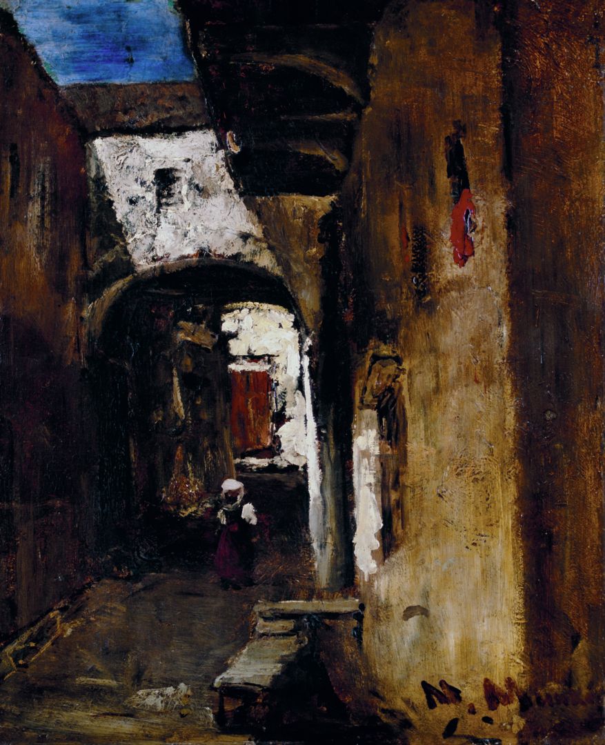Dark Street, vintage artwork by Mihály Munkácsy, 12x8" (A4) Poster