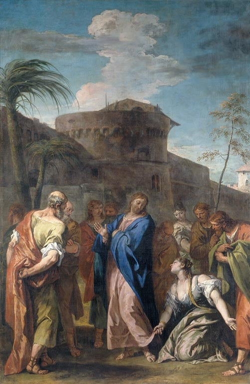 Christ and the Woman who Believed, vintage artwork by Sebastiano Ricci, 12x8" (A4) Poster