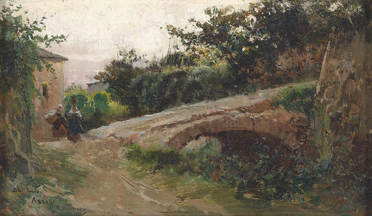 Landscape near Assisi, vintage artwork by Mariano Barbasan Lagueruela, 12x8" (A4) Poster