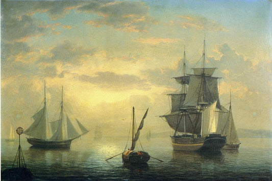 Ships in Harbor, vintage artwork by Fitz Henry Lane, A3 (16x12") Poster Print