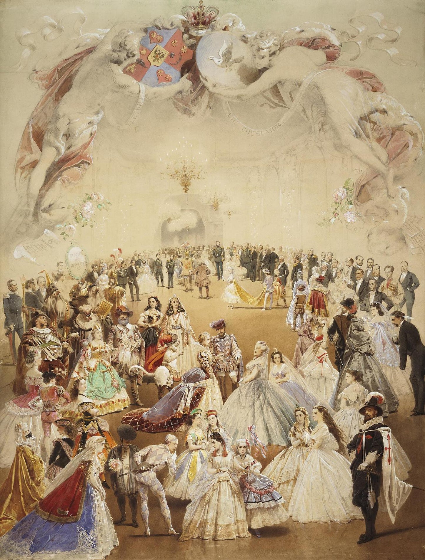 Fancy Dress Ball in the Palace of Yelena Kochubei in Honour of Emperor Alexander II on 5 February 1, vintage artwork by Mihály Zichy, 12x8" (A4) Poster