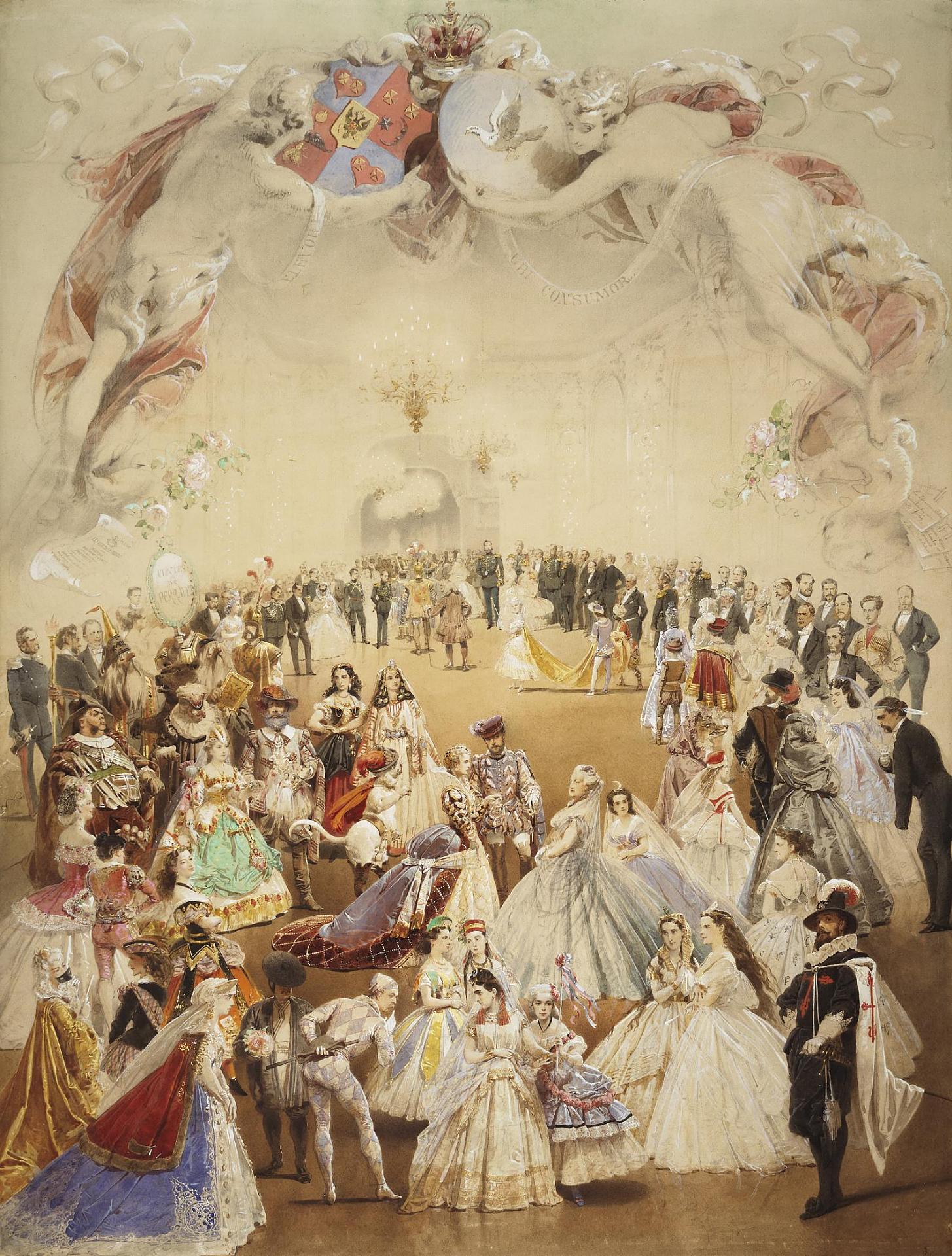 Fancy Dress Ball in the Palace of Yelena Kochubei in Honour of Emperor Alexander II on 5 February 1, vintage artwork by Mihály Zichy, 12x8" (A4) Poster