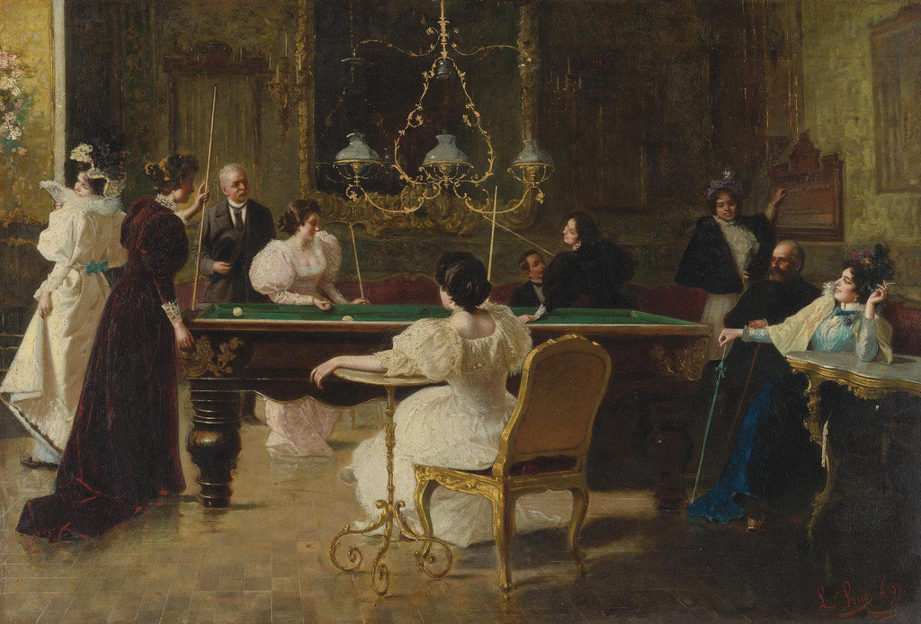 Billiards Players, vintage artwork by Luigi Sorio, 12x8" (A4) Poster