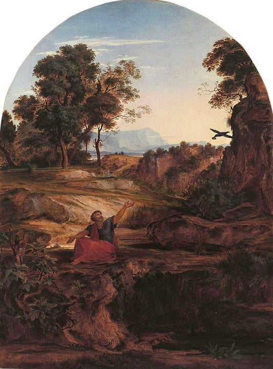 Elijah in the Wilderness, vintage artwork by Johann Heinrich Ferdinand Olivier, 12x8" (A4) Poster