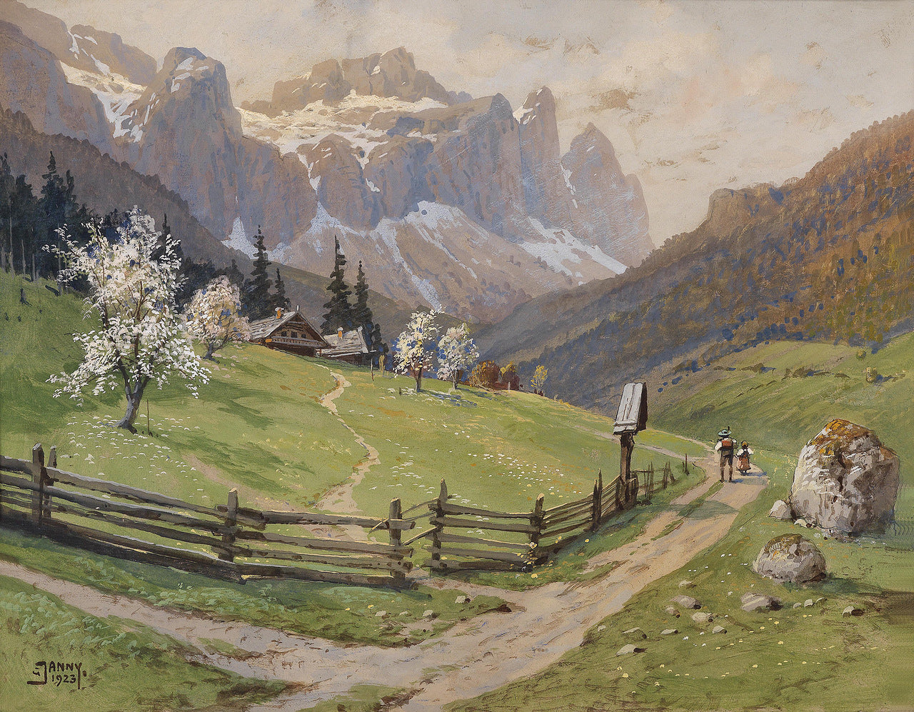 Spring in the Mountains, vintage artwork by Georg Janny, 12x8" (A4) Poster