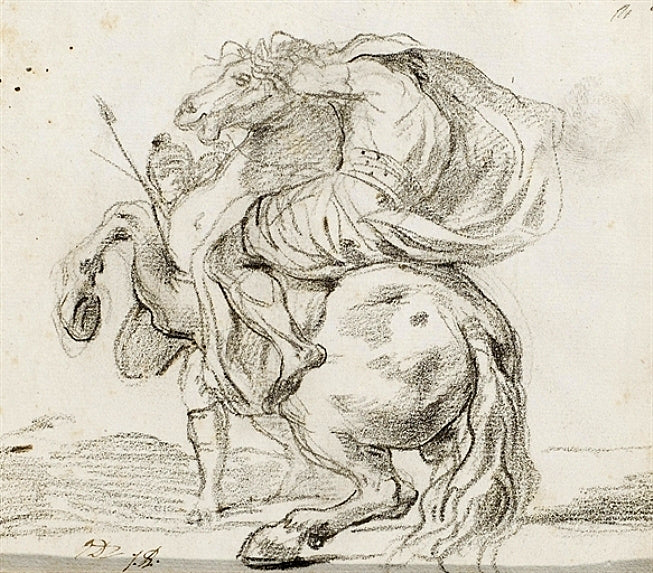 Horseman and Soldier, after Mola, vintage artwork by Jacques-Louis David, 12x8" (A4) Poster