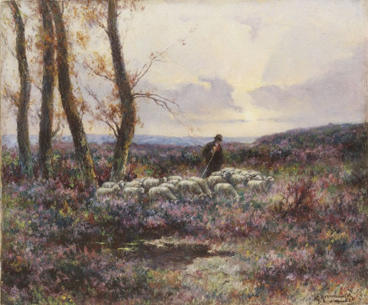 Shepherd in a Field, vintage artwork by Mikhail Korochansky, 12x8" (A4) Poster