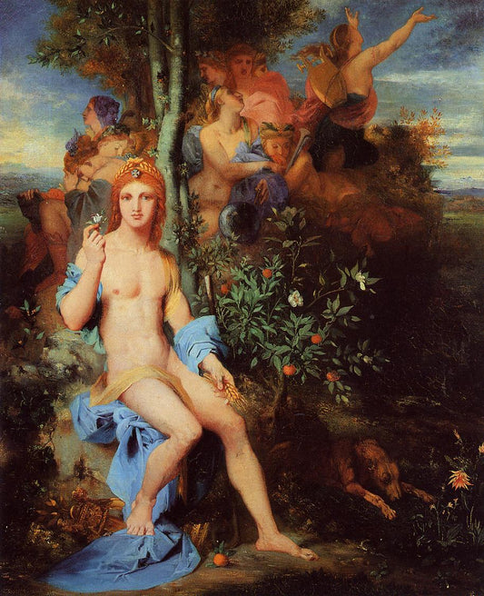Apollo and the Nine Muses, vintage artwork by Gustave Moreau, 12x8" (A4) Poster