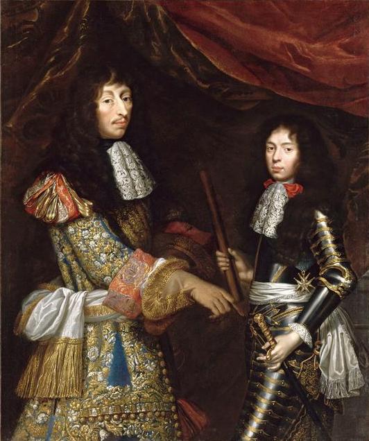 Louis de Bourbon, prince de Conde and his son Henri Jules de Bourbon,, vintage artwork by Claude Lefebvre, 12x8" (A4) Poster