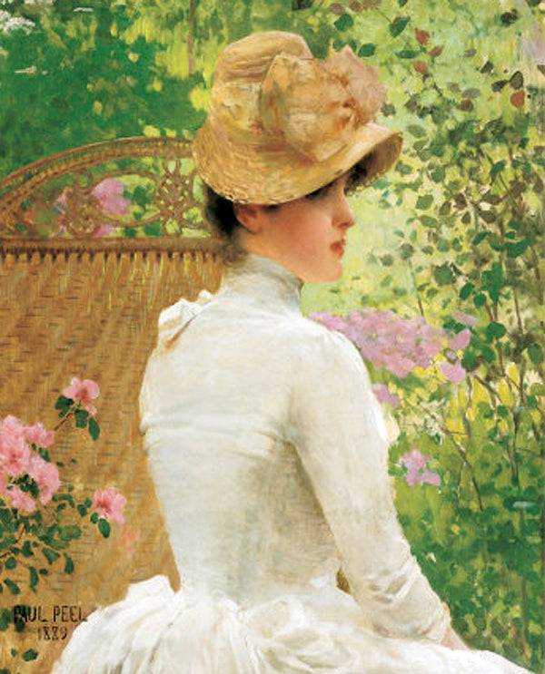 Lady in the Garden, vintage artwork by Paul Peel, 12x8" (A4) Poster
