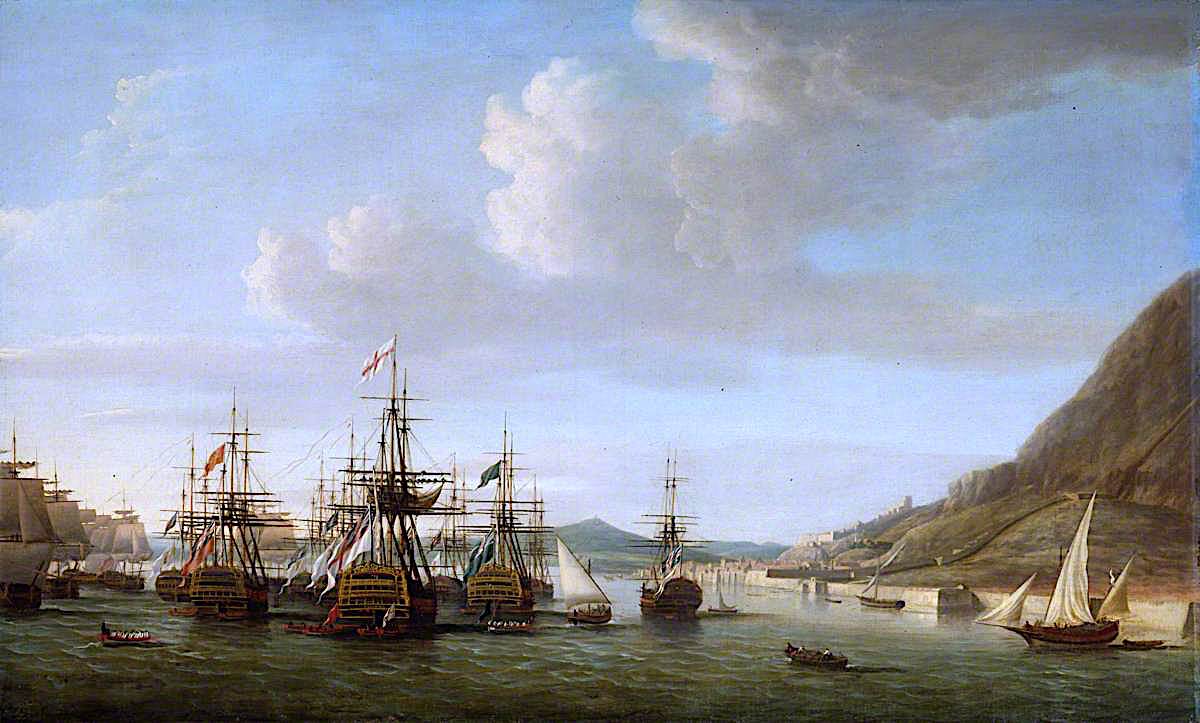 Gibraltar Relieved by  Sir George Rodney, 1780, vintage artwork by Dominic Serres, 12x8" (A4) Poster