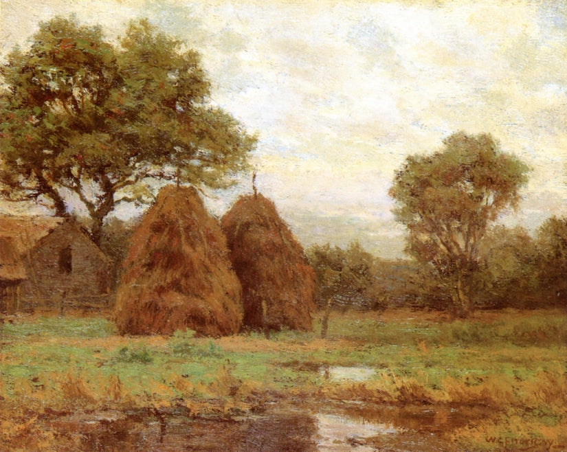 Haystacks, New York State Landscape, vintage artwork by William Crothers Fitler, 12x8" (A4) Poster