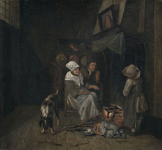 Family in the Kitchen, vintage artwork by Jan Josef Horemans the Elder, 12x8" (A4) Poster