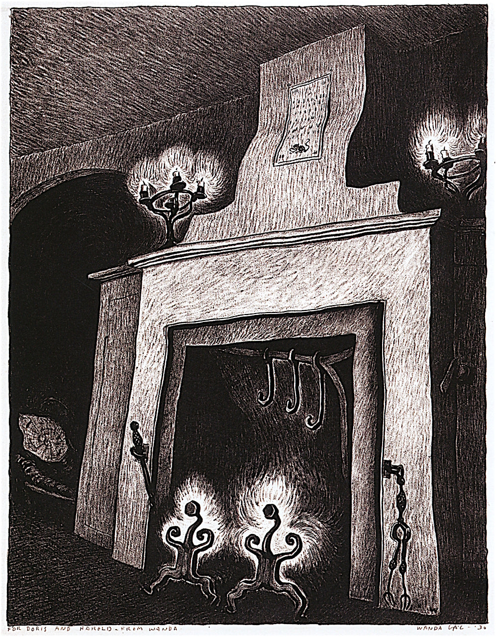 Fireplace, vintage artwork by Wanda Gag, 12x8" (A4) Poster