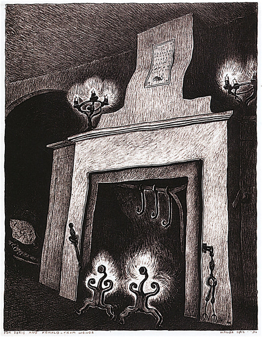 Fireplace, vintage artwork by Wanda Gag, 12x8" (A4) Poster