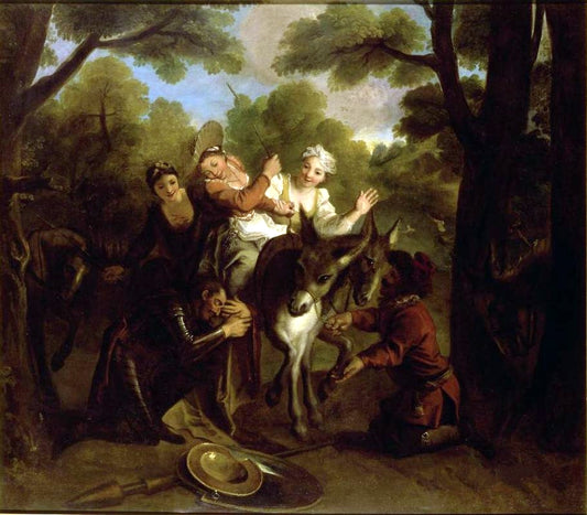 Story of Don Quixote - Don Quixote Deceived by  Sancho, Takes a Country Girl for Dulcinea, vintage artwork by Charles-Antoine Coypel IV, 12x8" (A4) Poster