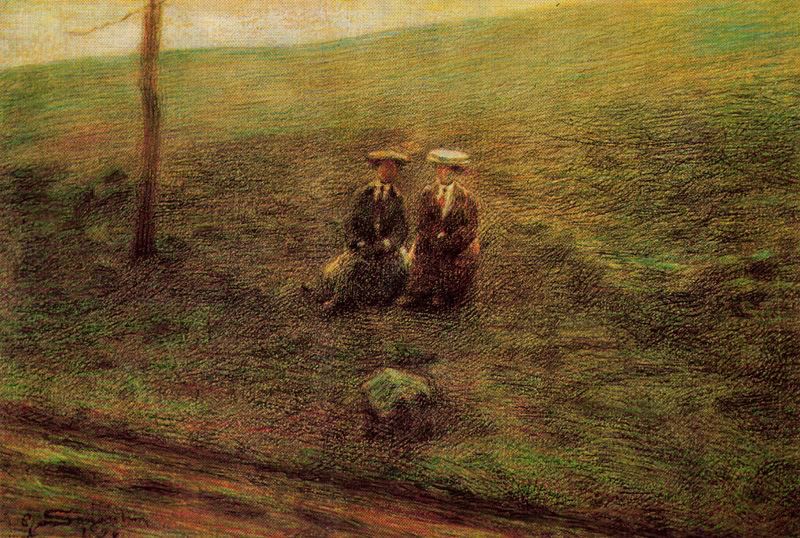 Landscape with two figures by Giovanni Segantini,A3(16x12")Poster