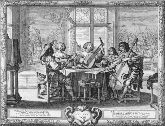 Auditus (Hearing) ~ From the series 'The Five Senses', vintage artwork by Abraham Bosse, 12x8" (A4) Poster