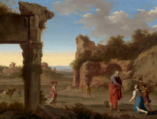 The Prophet Elijah and the Widow of Zarephath, vintage artwork by Cornelis van Poelenburgh, 12x8" (A4) Poster