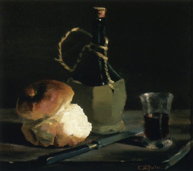 Still Life with Bread and Wine Bottle, vintage artwork by Charles Ethan Porter, 12x8" (A4) Poster