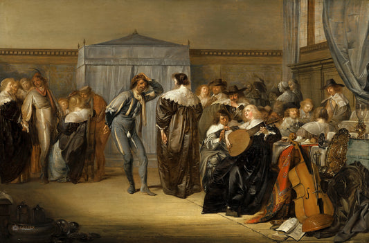 Merry Company with Masked Dancers, vintage artwork by Pieter Codde, 12x8" (A4) Poster