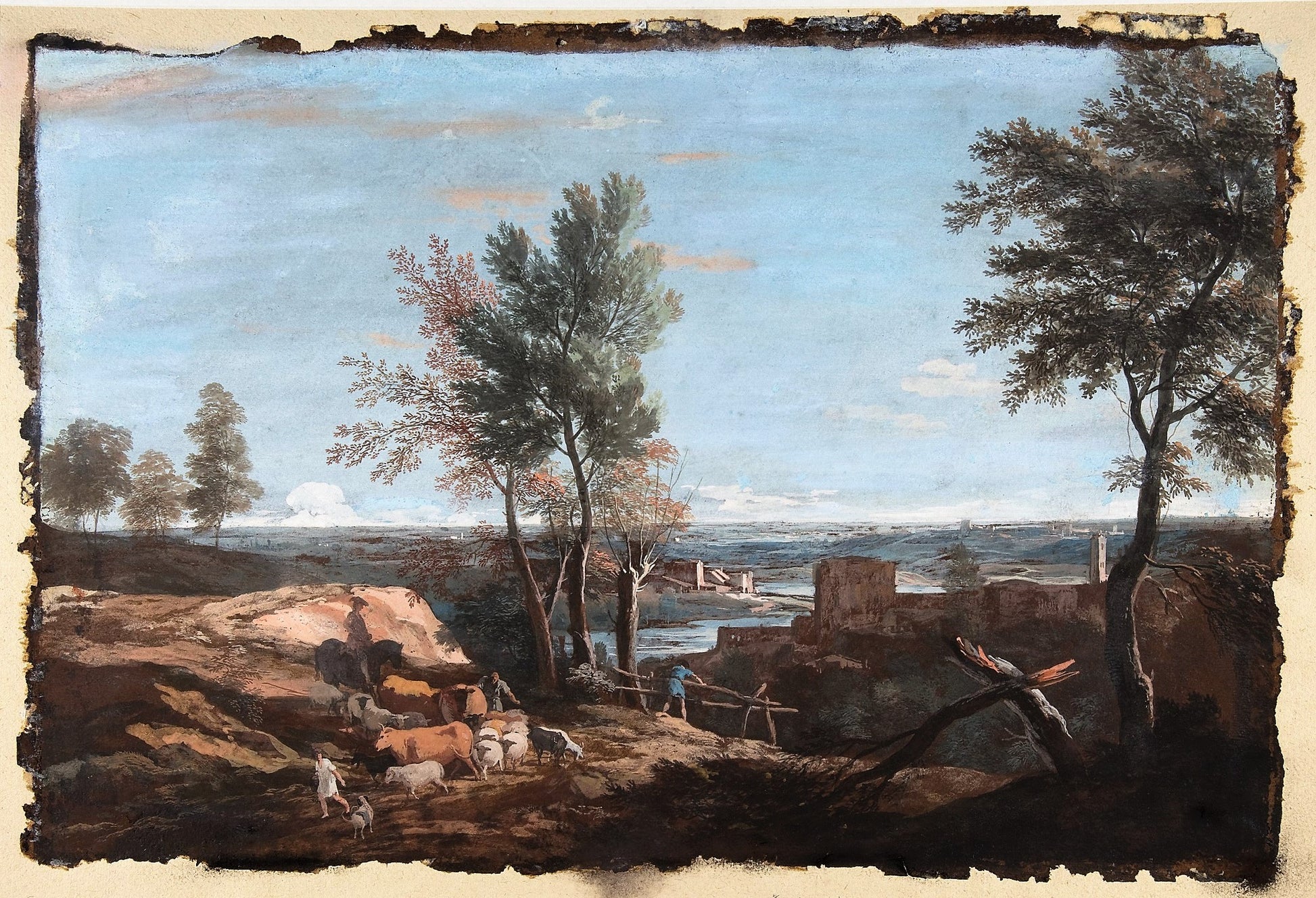 Extensive Pastoral Landscape, vintage artwork by Marco Ricci, 12x8" (A4) Poster