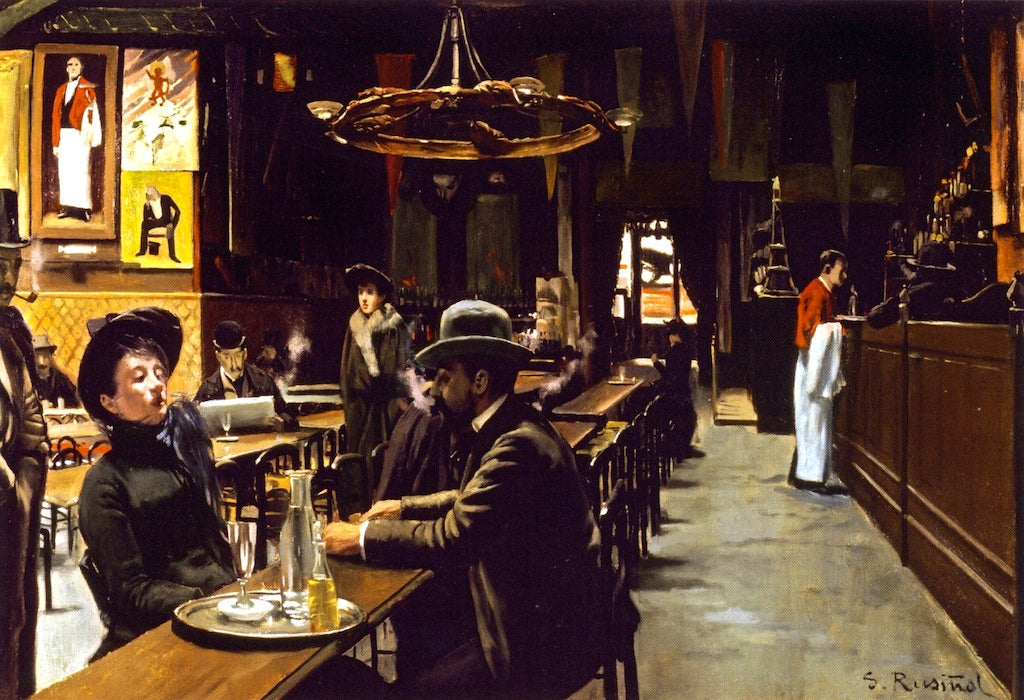 El Cafe de Montmartre, vintage artwork by Santiago Rusiñol Prats, 12x8" (A4) Poster