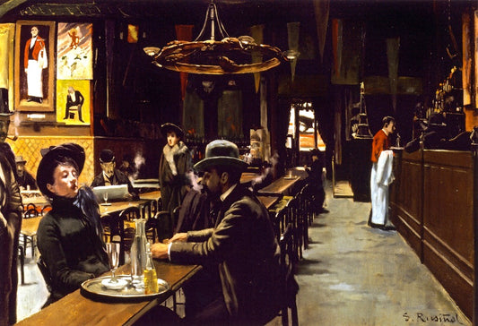El Cafe de Montmartre, vintage artwork by Santiago Rusiñol Prats, 12x8" (A4) Poster