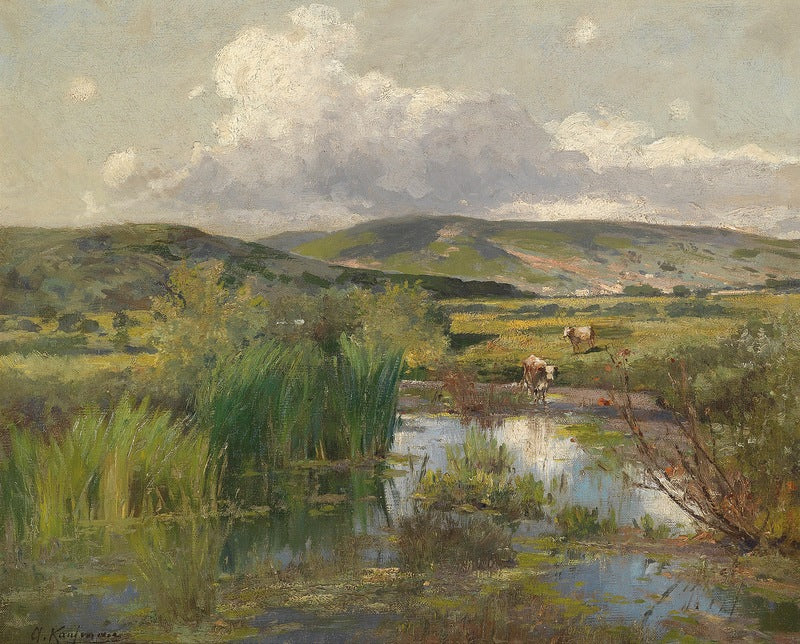 Cows by  the Pond, vintage artwork by Adolf Kaufmann, 12x8" (A4) Poster