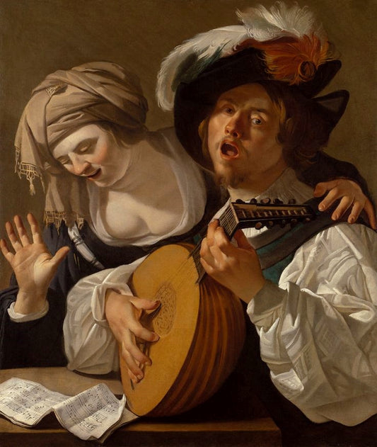 A duet, vintage artwork by Dirck van Baburen, 12x8" (A4) Poster