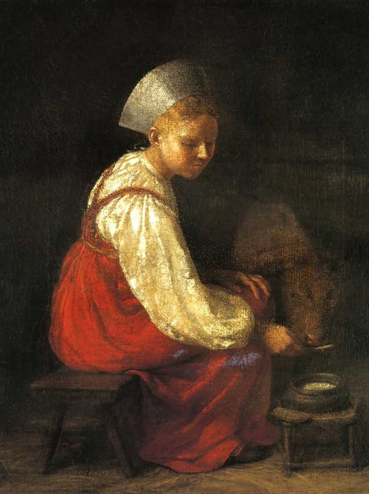 Girl with a Calf, vintage artwork by Alexei Venetsianov, 12x8" (A4) Poster