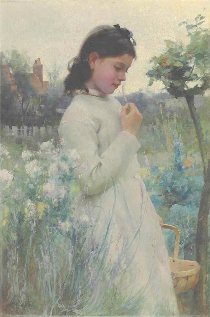 A Young Girl in a Garden by Alfred Augustus Glendening, Jr.,A3(16x12")Poster