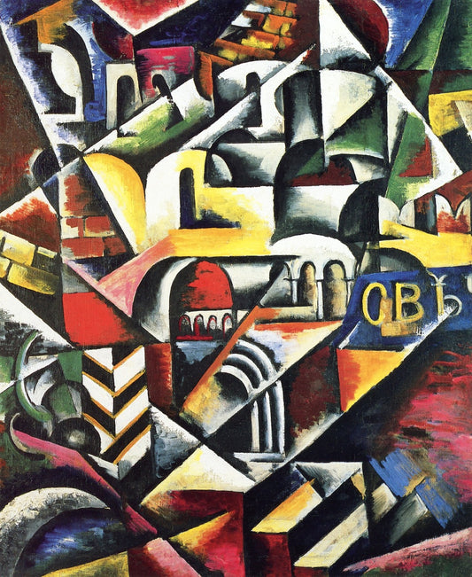 Cubist Cityscape, vintage artwork by Liubov Popova, 12x8" (A4) Poster