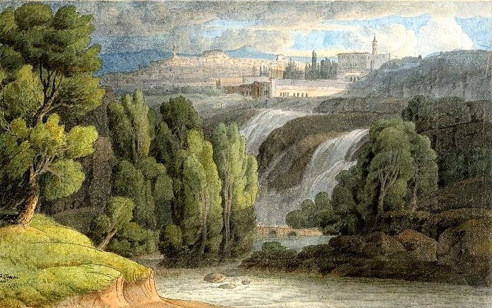 Tivoli from below the Waterfalls, vintage artwork by Francis Towne, 12x8" (A4) Poster