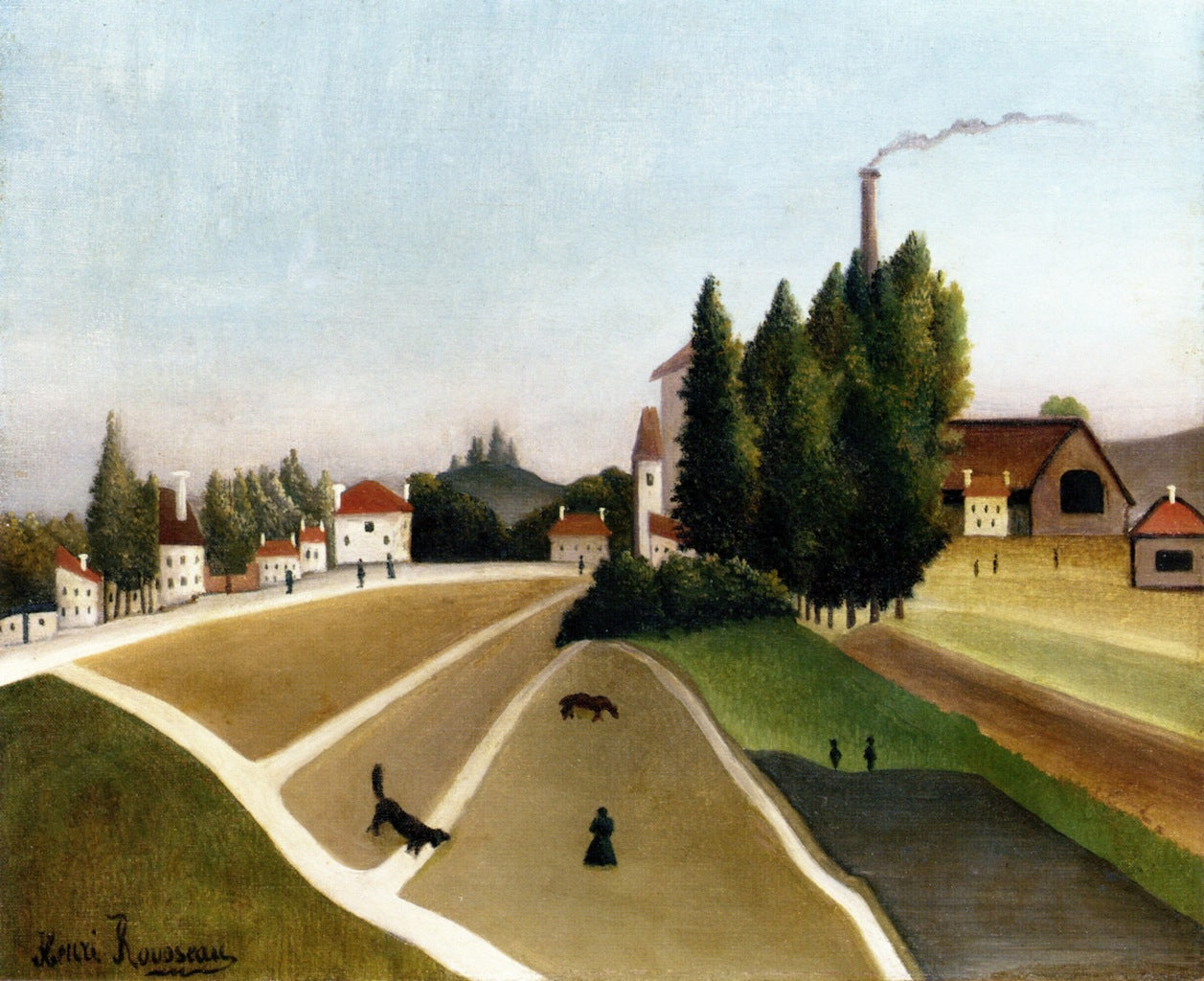 Landscape with Factory, vintage artwork by Henri Rousseau, 12x8" (A4) Poster