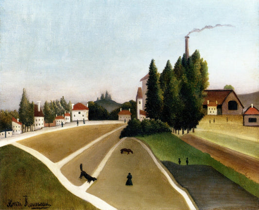 Landscape with Factory, vintage artwork by Henri Rousseau, 12x8" (A4) Poster