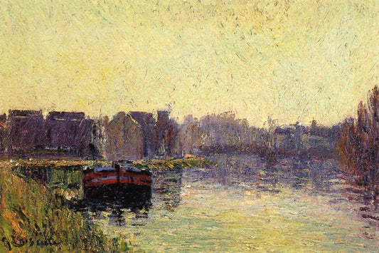 Barges on the Oise, vintage artwork by Gustave Loiseau, 12x8" (A4) Poster