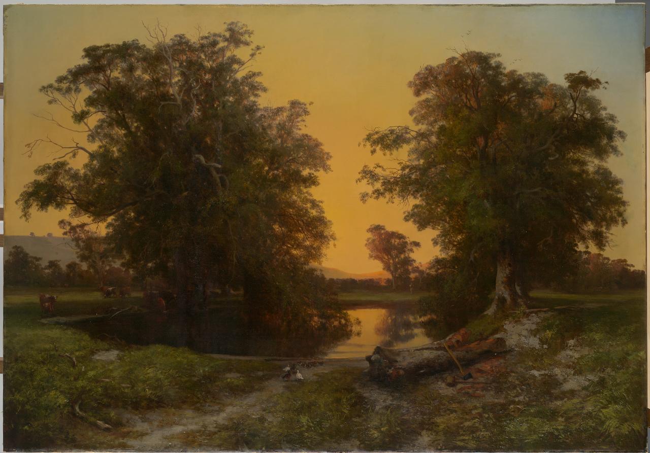 Waterpool near Coleraine - Sunset, vintage artwork by Louis Buvelot, A3 (16x12") Poster Print