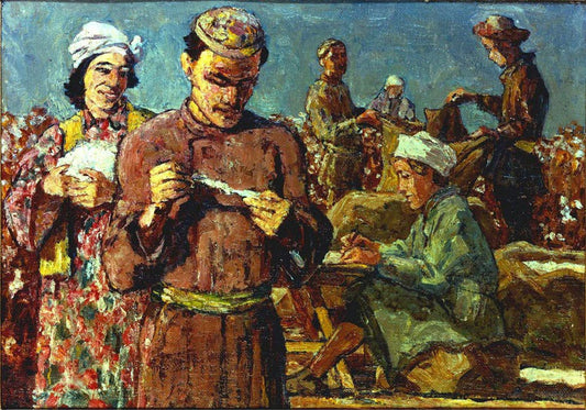 Uzbek Cotton Workers, vintage artwork by Johann Heinrich Vogeler, 12x8" (A4) Poster