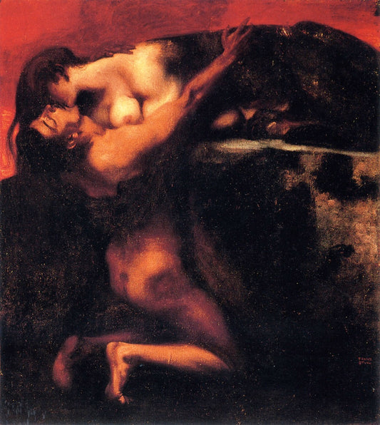 The Kiss of the Sphinx, vintage artwork by Franz von Stuck, 12x8" (A4) Poster