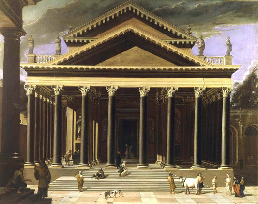 View of an Idealized Temple in the Corinthian Order, vintage artwork by Viviano Codazzi, 12x8" (A4) Poster