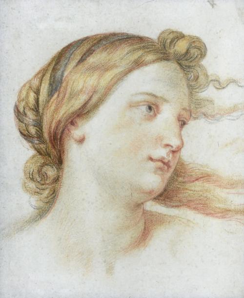 Head of a Woman, after Guido Reni, vintage artwork by Charles-Joseph Natoire, 12x8" (A4) Poster